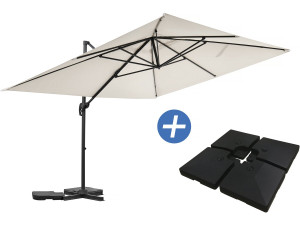 Parasol jardin déporté en aluminium "Sky 4" - 3 x 4 m - Ecru - Dalles à lester incluses