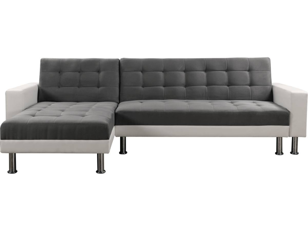 Canapé d'angle convertible et réversible "Theo" - 258 x 82/147 x 82 cm - 4 places - Blanc / Gris