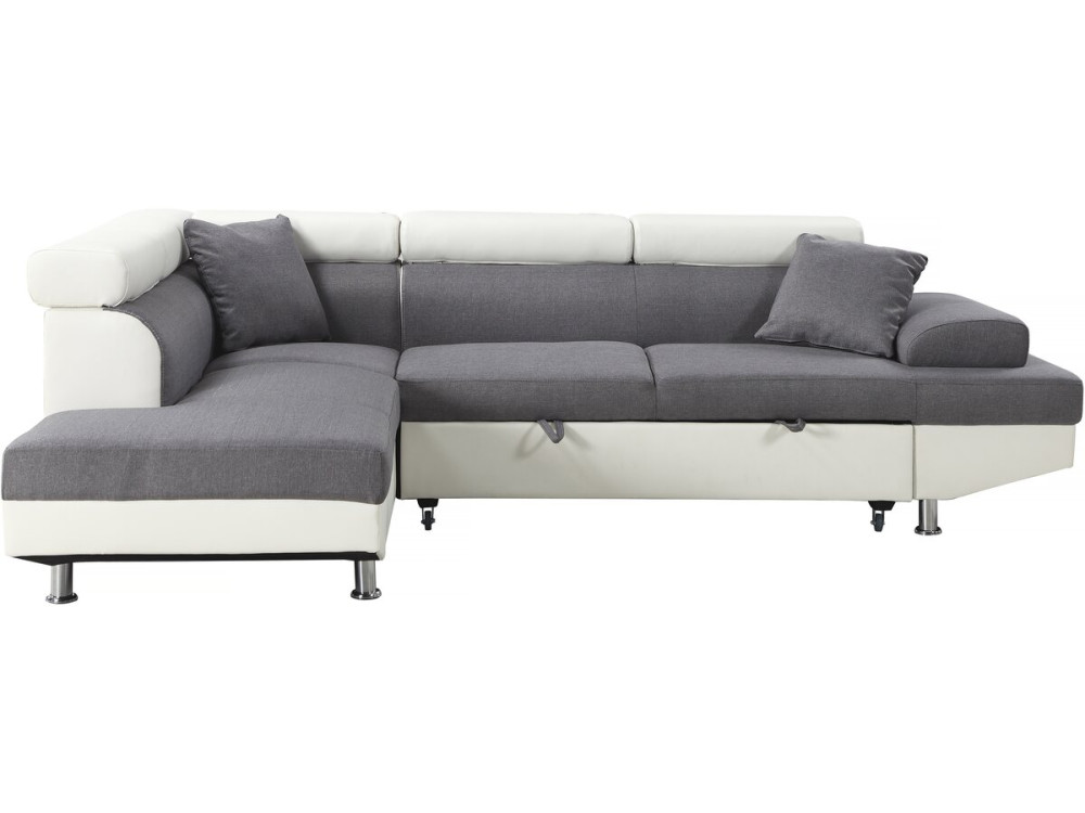 Canapé d'angle convertible "Sophia luxe" - 265 x 190.5 x 80/91 cm - Blanc / Gris - 5 places - Angle gauche