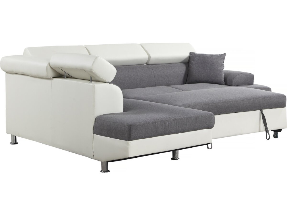 Canapé d'angle convertible "Sophia luxe" - 265 x 190.5 x 80/91 cm - Blanc / Gris - 5 places - Angle gauche
