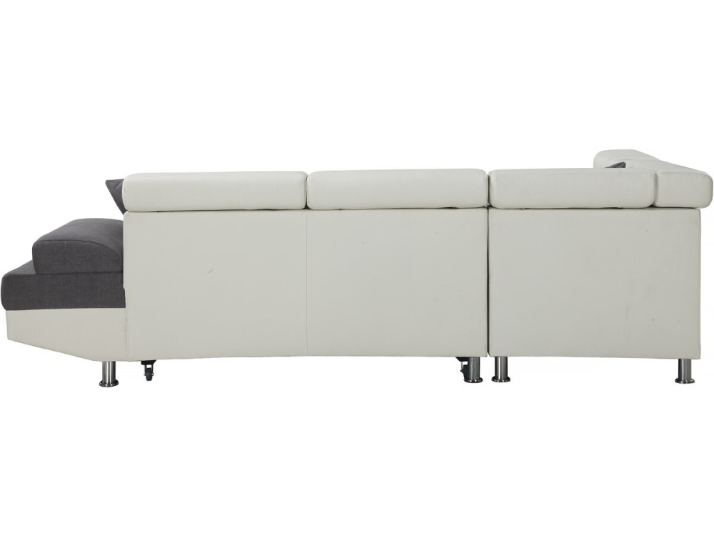 Canapé d'angle convertible "Sophia luxe" - 265 x 190.5 x 80/91 cm - Blanc / Gris - 5 places - Angle gauche