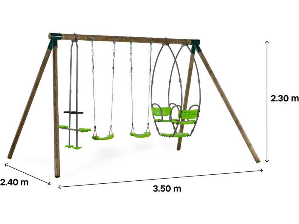 Portique bois "Nelio" - Avec 2 balançoires , 1 vis-à-vis et 1 nacelle.
