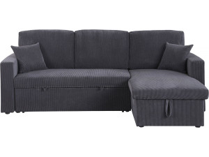 Canapé d'angle convertible en velours côtelé "Alain" - 3 places - Gris