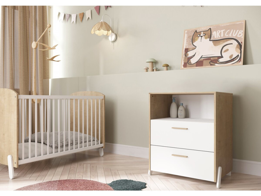 Commode enfant 2 tiroirs et une niche "Naili" - Blanc