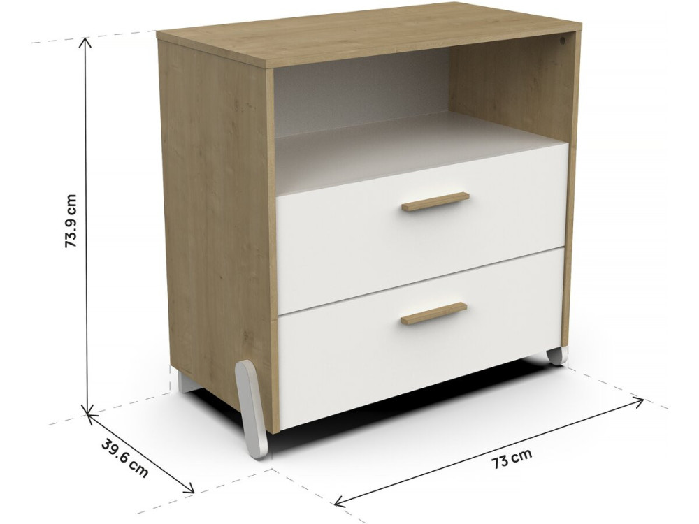 Commode enfant 2 tiroirs et une niche "Naili" - Blanc