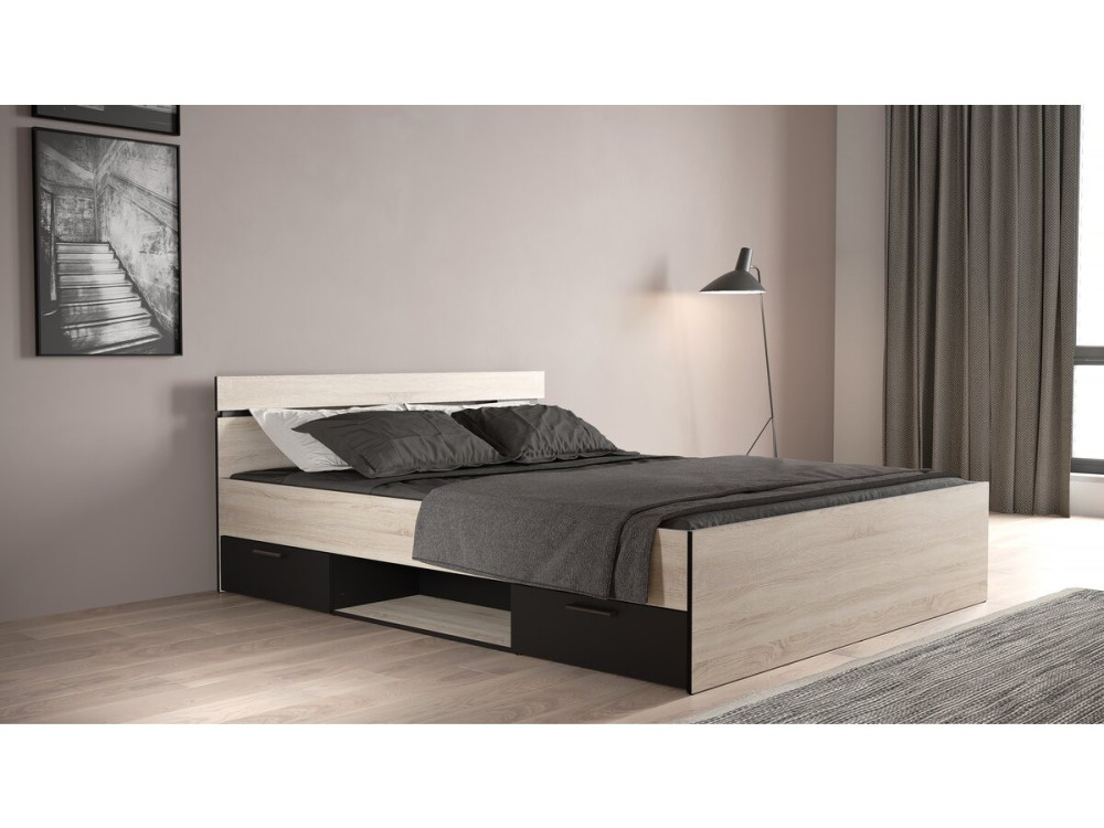 Lit Double en bois "Michigan" - 160 x 200 cm - Beige