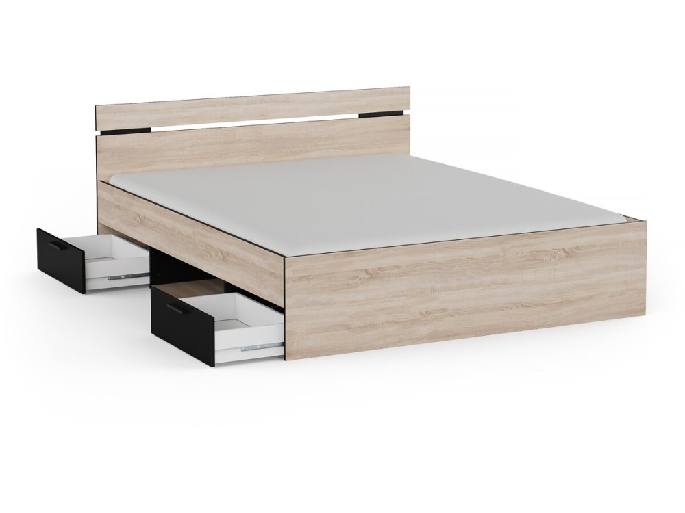 Lit Double en bois "Michigan" - 160 x 200 cm - Beige