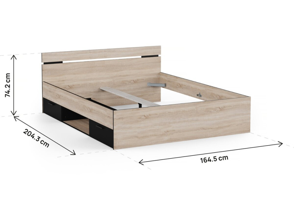 Lit Double en bois "Michigan" - 160 x 200 cm - Beige