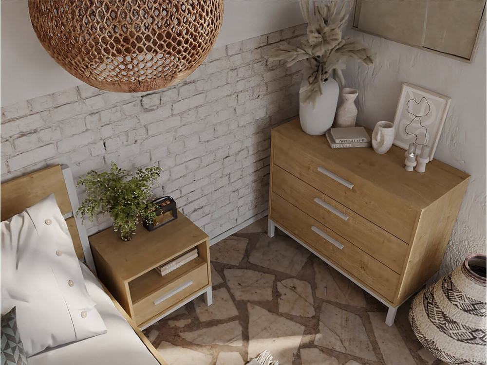 Commode "CRAFT" - Bois - 3 tiroirs - Marron/Blanc