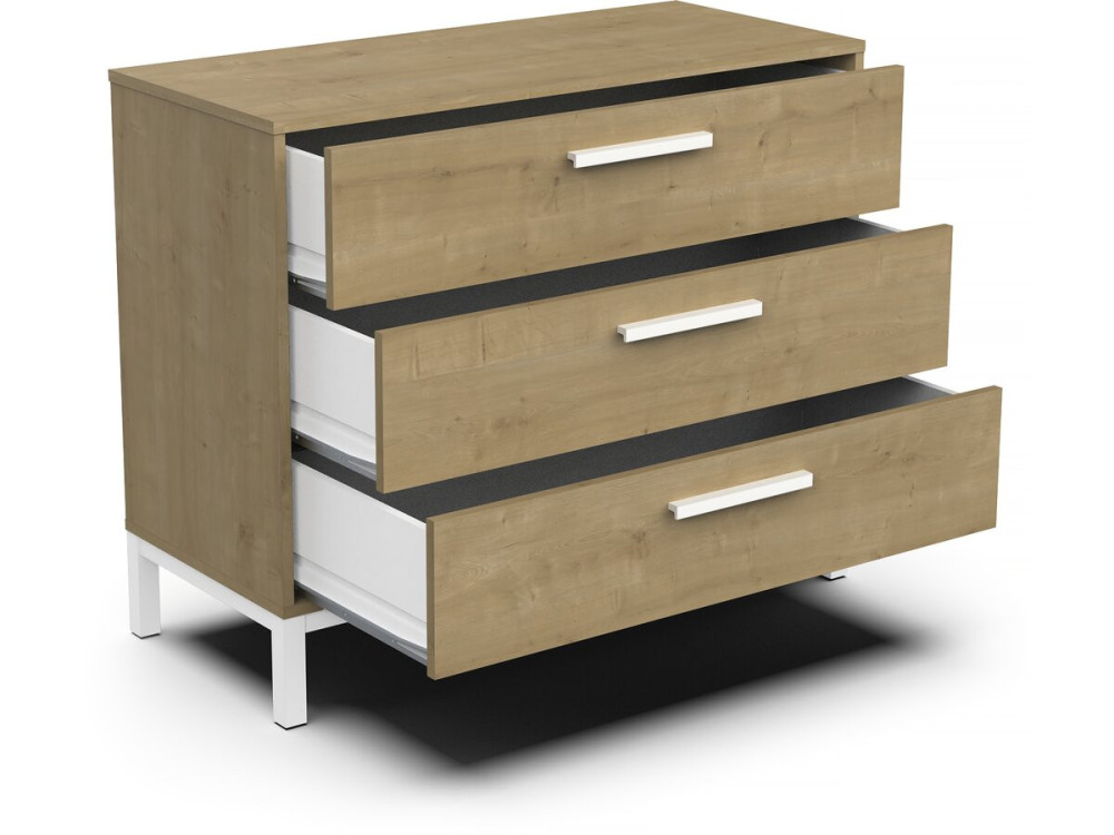 Commode "CRAFT" - Bois - 3 tiroirs - Marron/Blanc