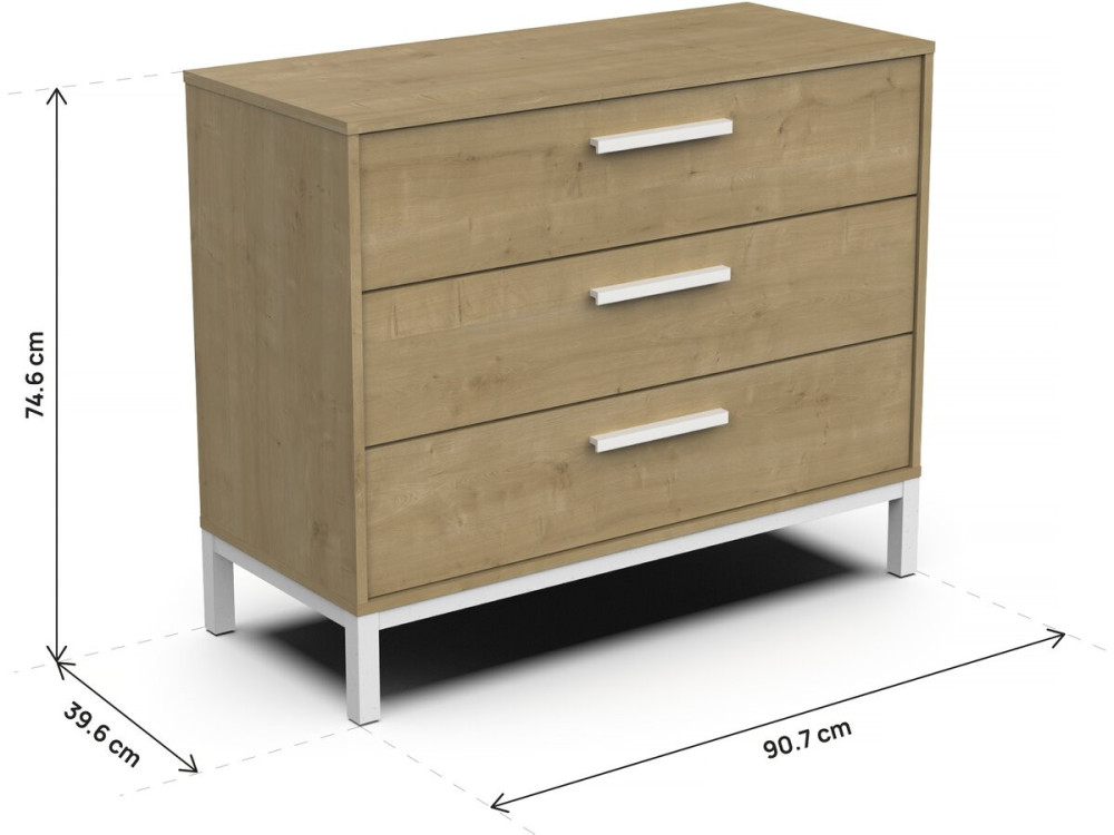 Commode "CRAFT" - Bois - 3 tiroirs - Marron/Blanc