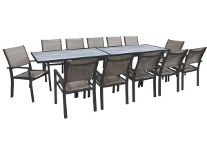 Salon de jardin repas extensible "Lagos" - 200/320 cm - Taupe - 12 places