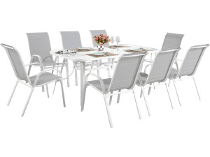 Table et chaises de jardin en textilène "Cordoba XL 180" - Phoenix - 8 places - Gris