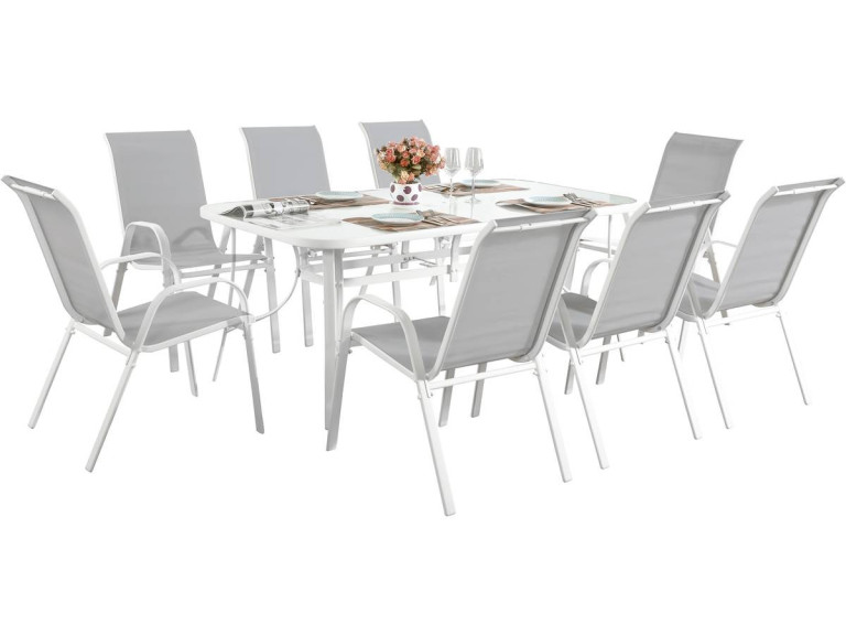 Table et chaises de jardin en textilène "Cordoba XL 180" - Phoenix - 8 places - Gris