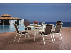 Table et chaises de jardin en textilène "Cordoba" - Phoenix -  6 places - Taupe 2