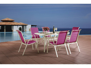 Table et chaises de jardin en textilène "Cordoba" - Phoenix - 6 places - Fuschia 2