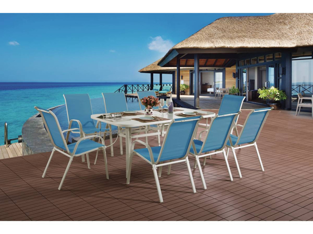 Table et chaises de jardin en textilène "Cordoba XL 180" - Phoenix - 8 places - Bleu