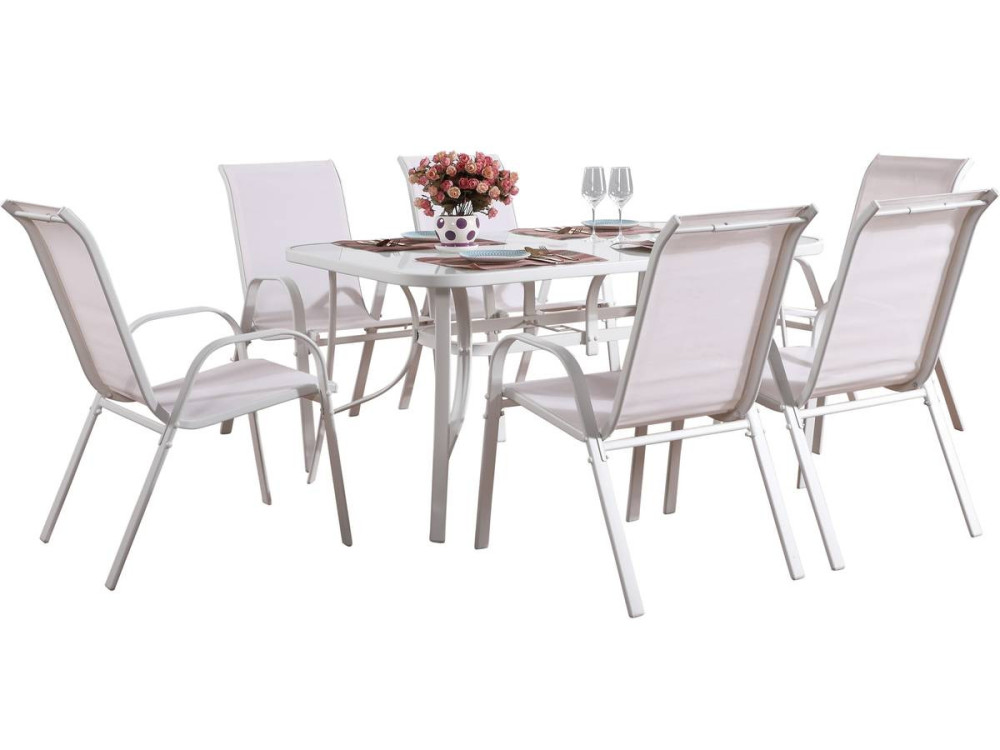 Table et chaises de jardin en textilène "Cordoba" - Phoenix - 6 places - Ecru