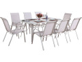 Table et chaises de jardin en textilène "Cordoba XL 180" - Phoenix - 8 places - Bleu - Ecru