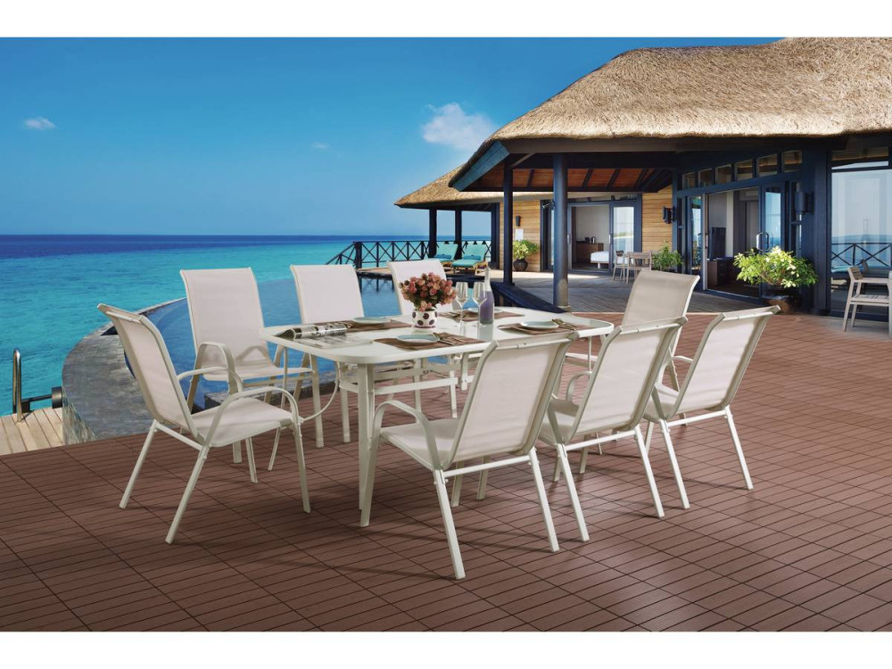 Table et chaises de jardin en textilène "Cordoba XL 180"- Phoenix - 8 places - Ecru