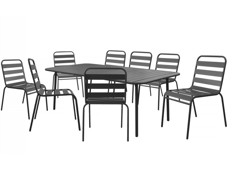 Table et chaises de jardin en métal "Bilbao" - 8 places - Gris
