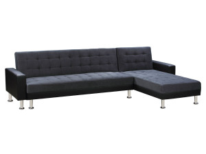 Canapé d'angle convertible et réversible "Theo" - 5 places - Noir et Gris