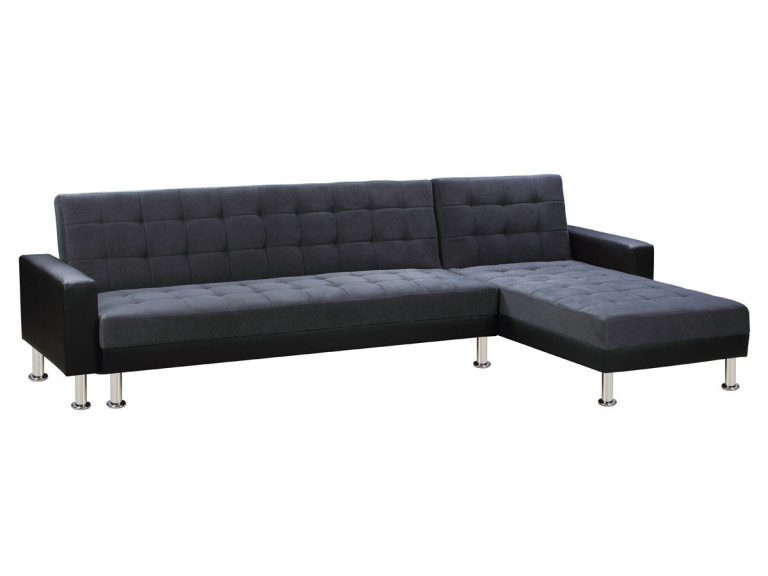 Canapé d'angle convertible et réversible "Theo" - 5 places - Noir et Gris
