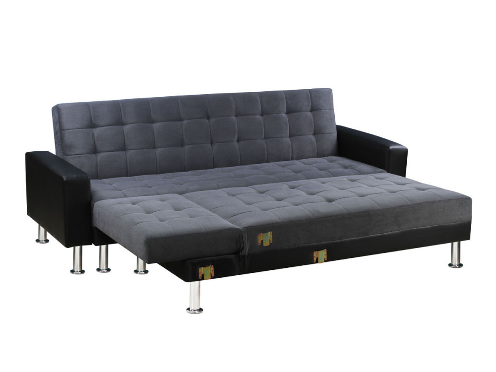 Canapé d'angle convertible et réversible "Theo" - 5 places - Noir et Gris