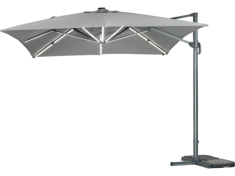 Parasol jardin déporté led alu "Sun 3 Luxe" 3 x 3 m - Gris