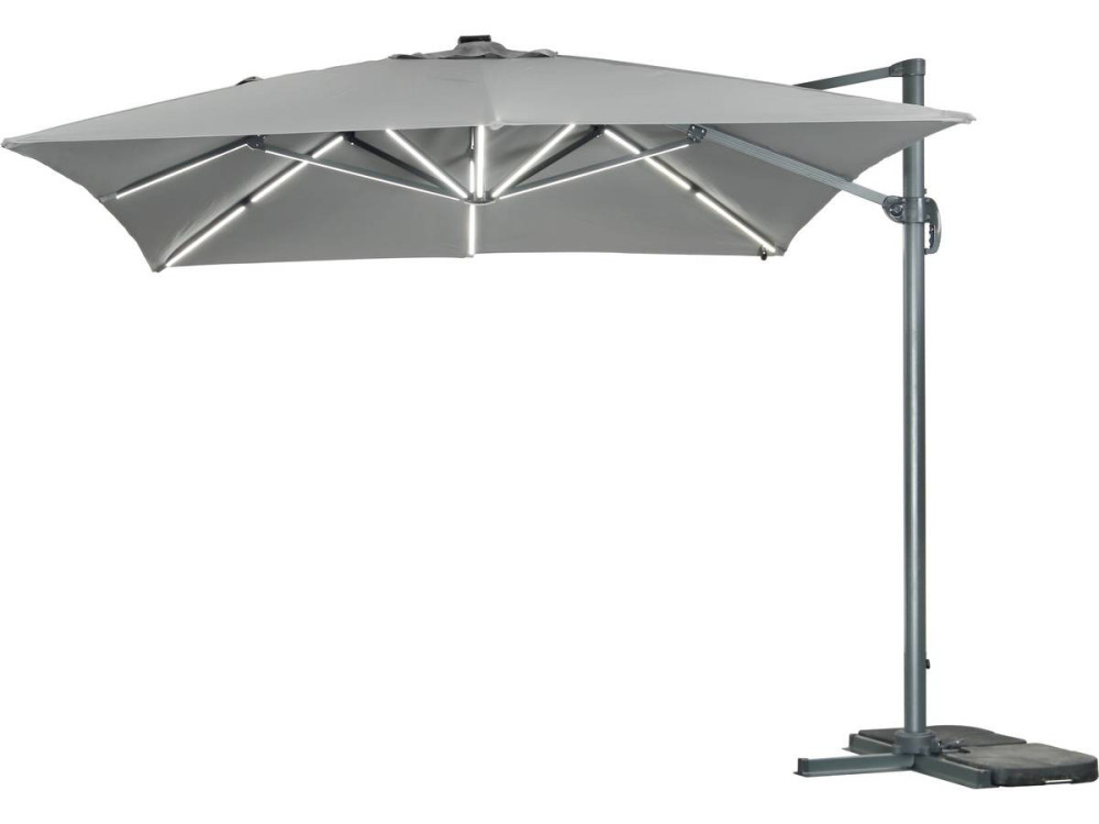 Parasol jardin déporté led alu "Sun 3 Luxe" 3 x 3 m - Gris