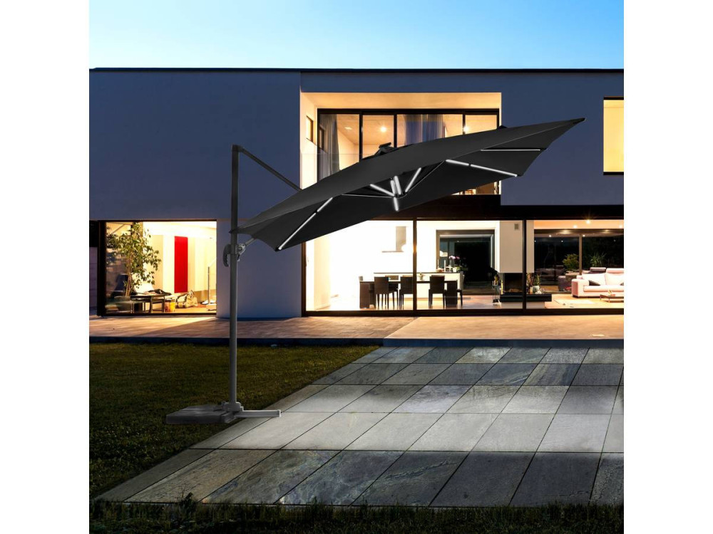 Parasol déporté avec LED - "Sun 4 Luxe" - 3 x 4 m - Noir