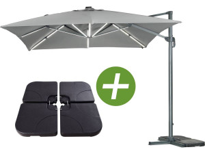 Parasol jardin déporté LED Alu "Sun 3 Luxe" - Carré - 3 x 3 m - Coloris gris - Dalles lestées incluses