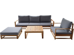 Salon de jardin en bois d'acacia avec coussins "Bellingham" - 5 places - Gris