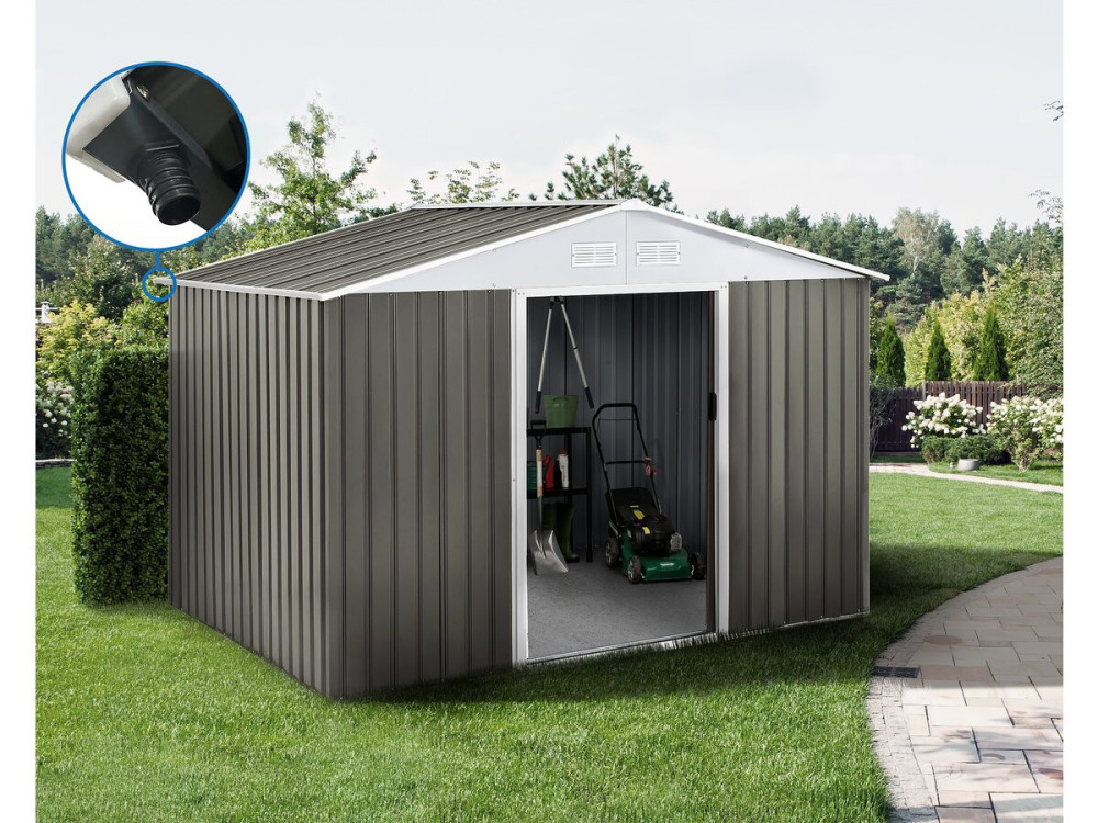 Abri jardin métal "Dallas" - 8.84m² avec gouttière - Taupe