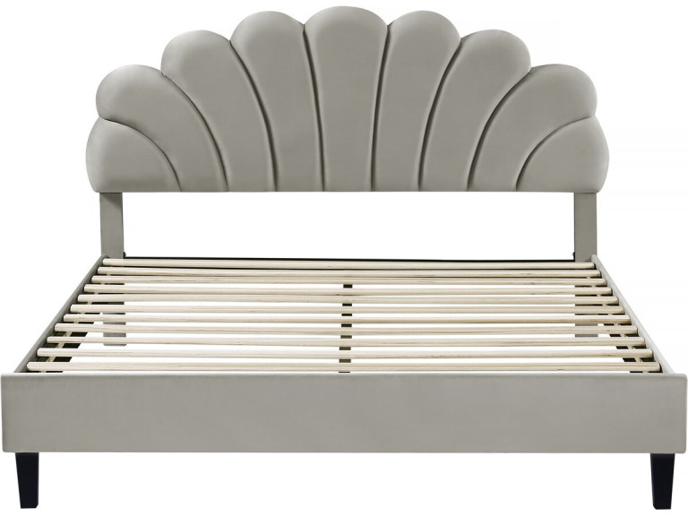 Lit coquillage en velours "Manon" - 160 x 200 cm - Gris