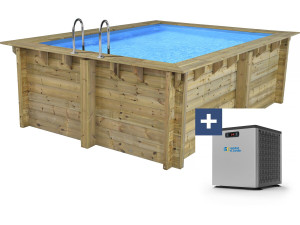 Piscine bois rectangle " Caimans  " - 4.10 x 3.00 x 1.24  m + Mini pompe à chaleur 3.5kW - Métal - Gris