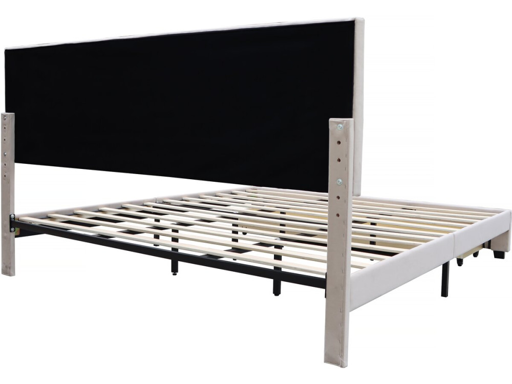 Lit double avec tiroir "Théa" en velours 180 x 200 cm - Beige