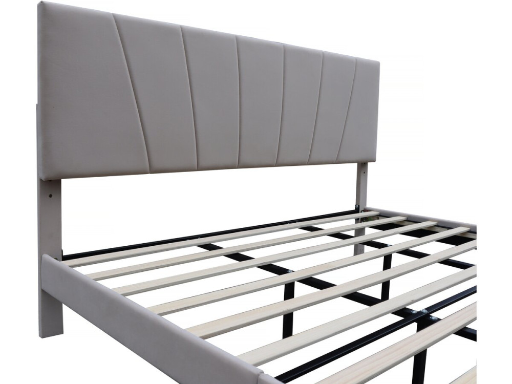Lit double avec tiroir "Théa" en velours 180 x 200 cm - Beige
