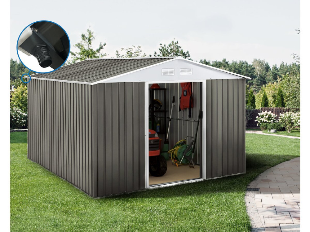 Abri jardin métal "Dallas" - 12,99 m² avec gouttière - Taupe