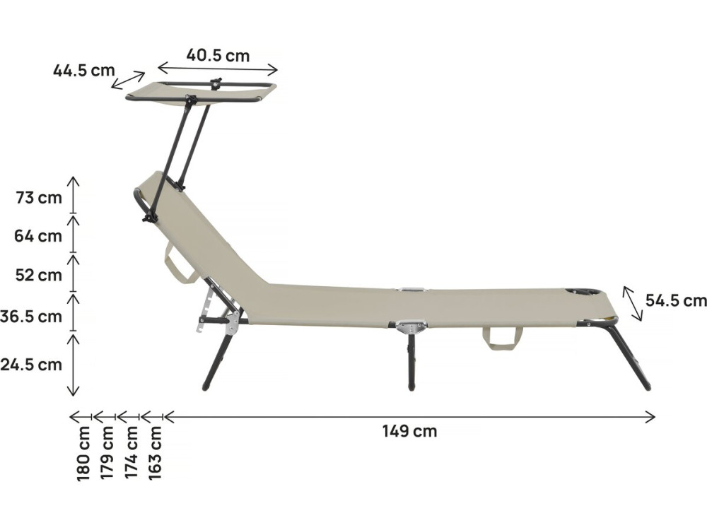 Bain de soleil pliable "Lazy" - Avec pare soleil - Taupe