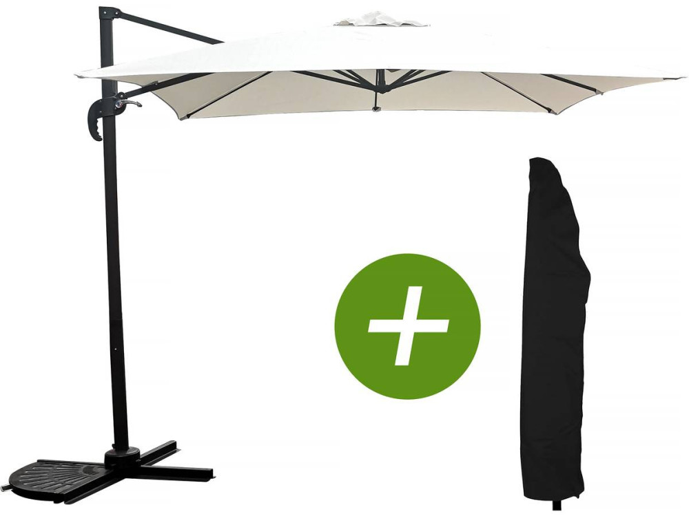 Parasol jardin déporté "Soleil" - Carré - 2.5 x 2.5 m - Ecru + Housse de protection