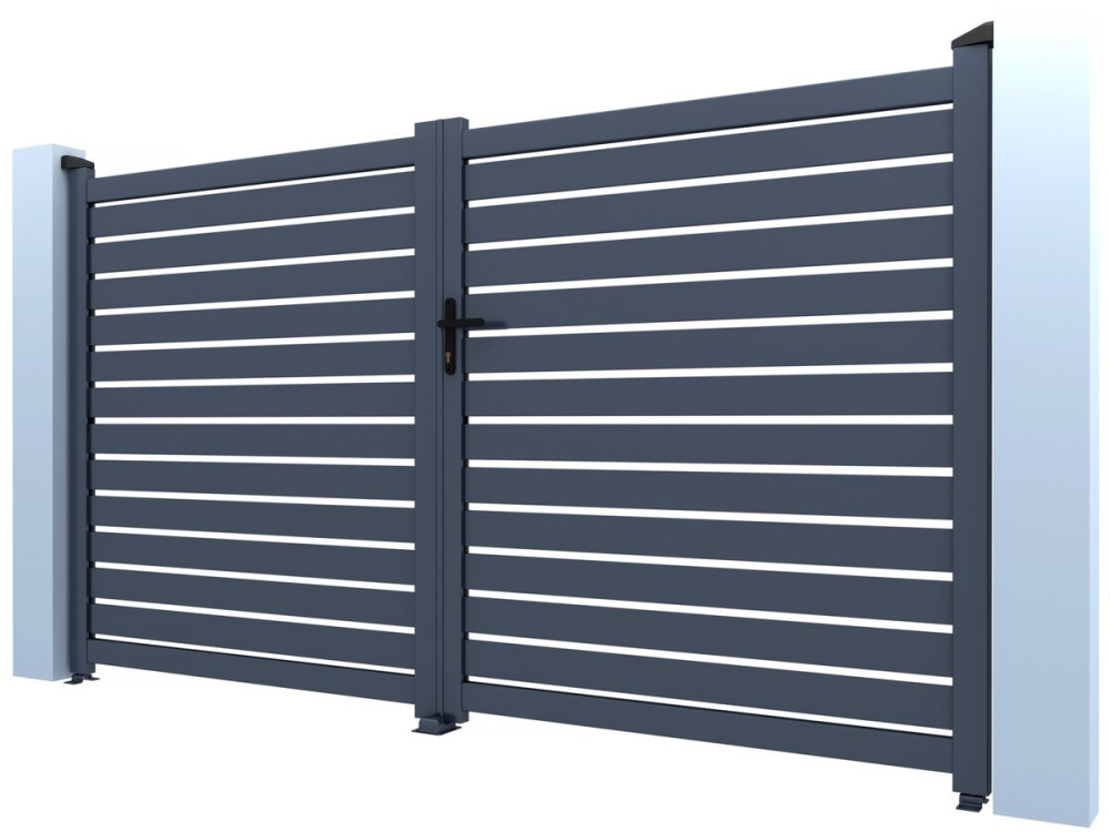 Portail aluminium semi ajouré "Julien" - 300 x 180 cm - Gris