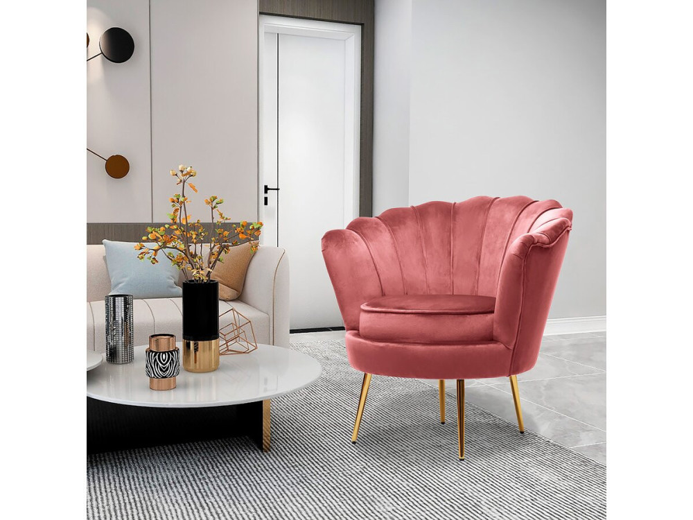 Fauteuil velours "Floria" - 70 x 73 x 76 cm - Rose