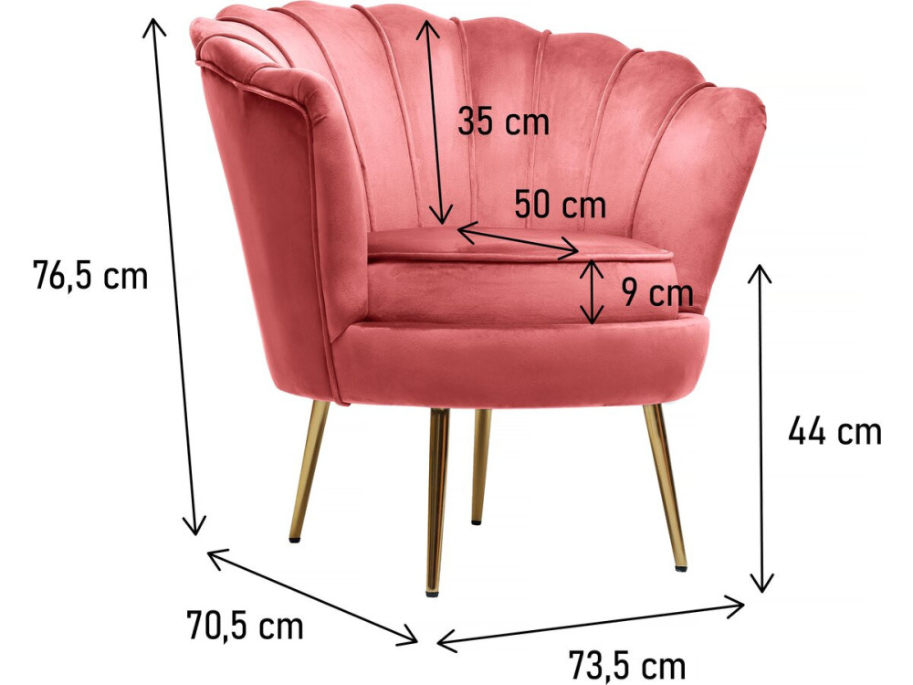 Fauteuil velours "Floria" - 70 x 73 x 76 cm - Rose