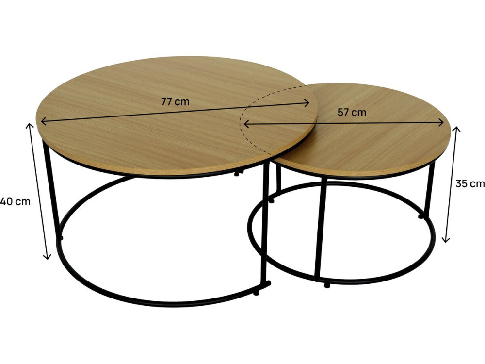 Lot de 2 tables basses gigognes "Wen" - Marron