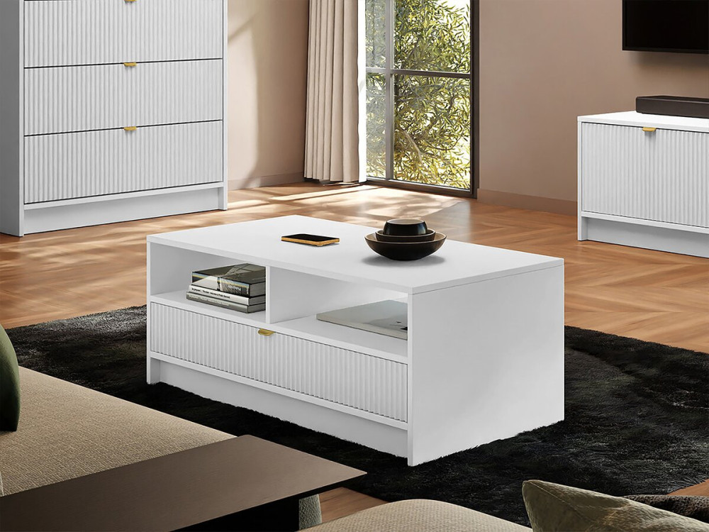 Table basse Tireno - 100 cm X 40 cm X 50 cm-  blanc