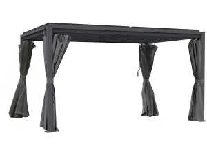 Pergola bioclimatique avec rideau et moustiquaire "Howard" - 3 x 4 m - Gris