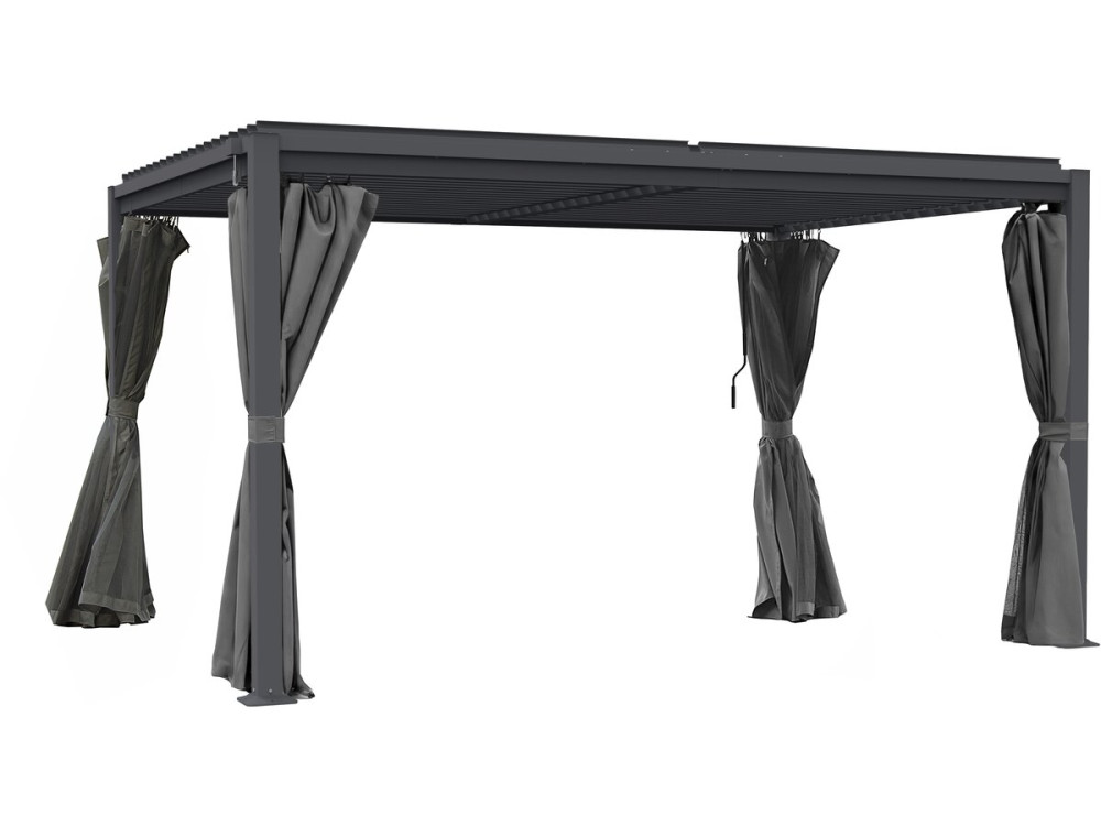 Pergola bioclimatique avec rideau et moustiquaire "Howard" - 3 x 4 m - Gris