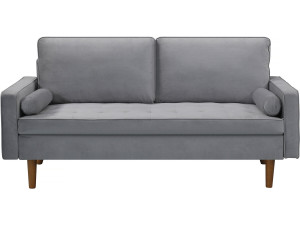 Canapé fixe en velours "Yannick" - 82 x 179 x 86 cm - 3 places - Gris clair