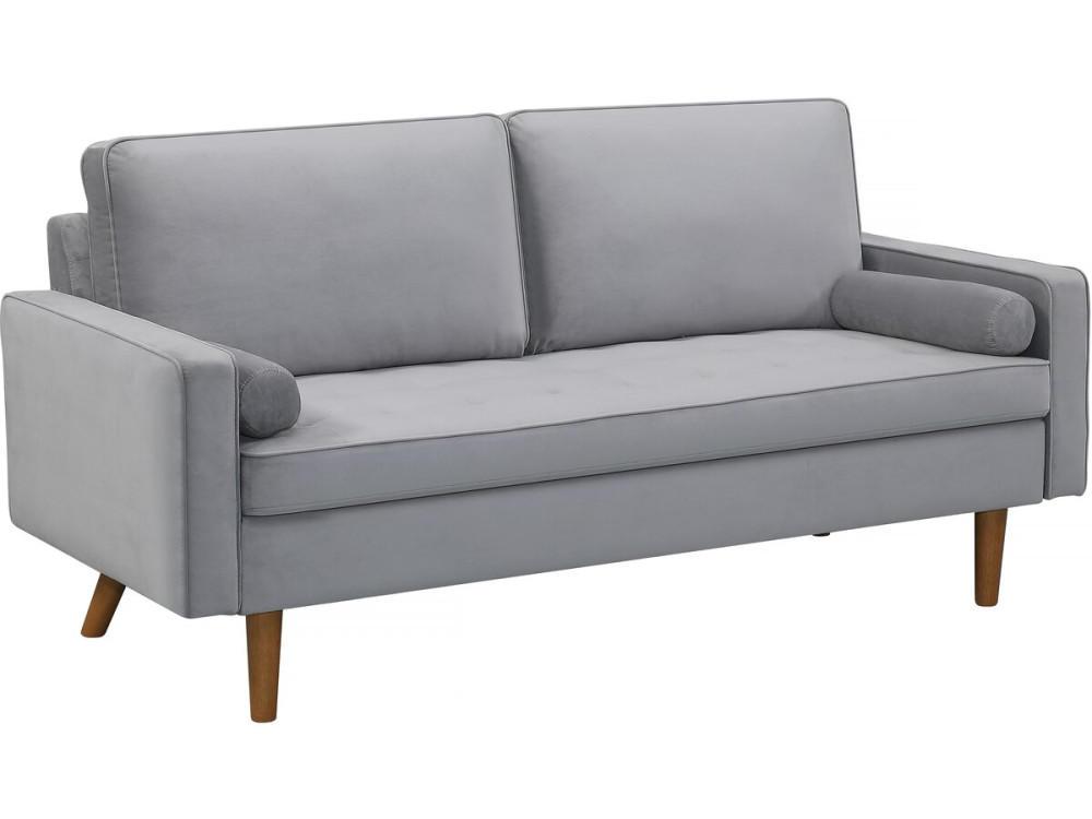 Canapé fixe en velours "Yannick" - 82 x 179 x 86 cm - 3 places - Gris clair